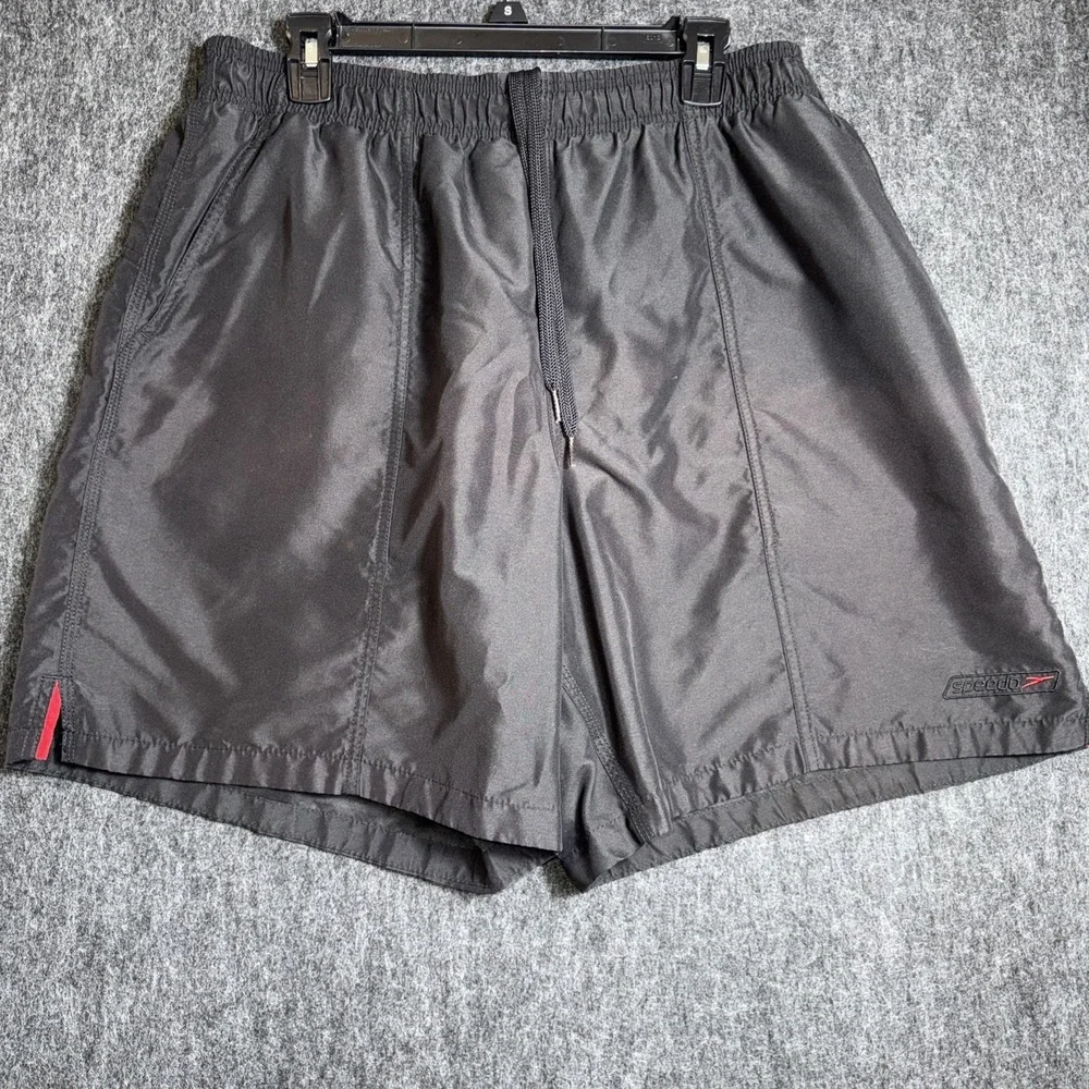 Speedo‎ Men's Large XL Swim Sport Trunks Shorts Black Drawstring Lined Pockets
